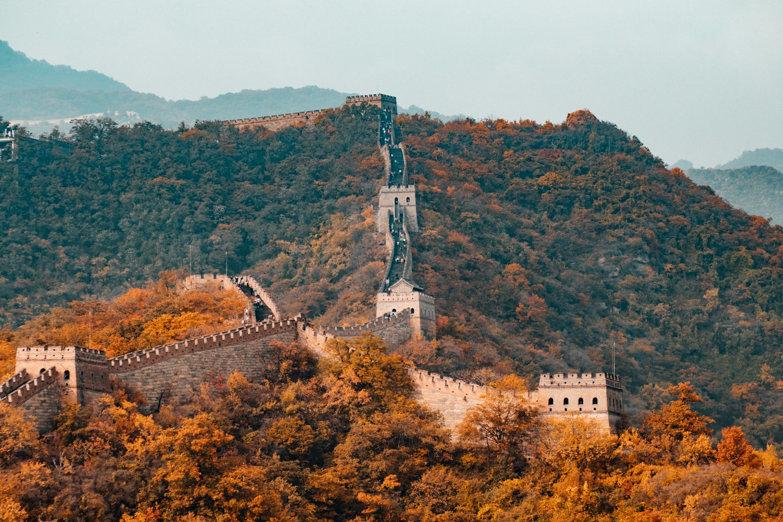 Great Wall winding through autumn hills